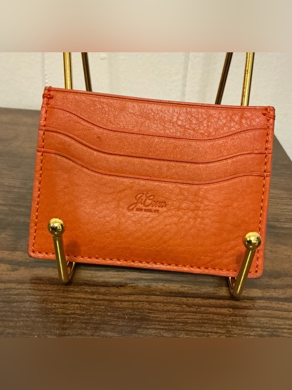 Rare Vintage Sold Out Of Stock J.Crew blaze orange leather ID Wallet Cardholder